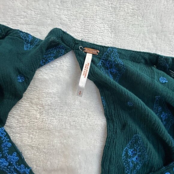 Free People Womens Diamond Embroidered Tunic Top Small V-Neck Long Sleeve Boho - Picture 3 of 7